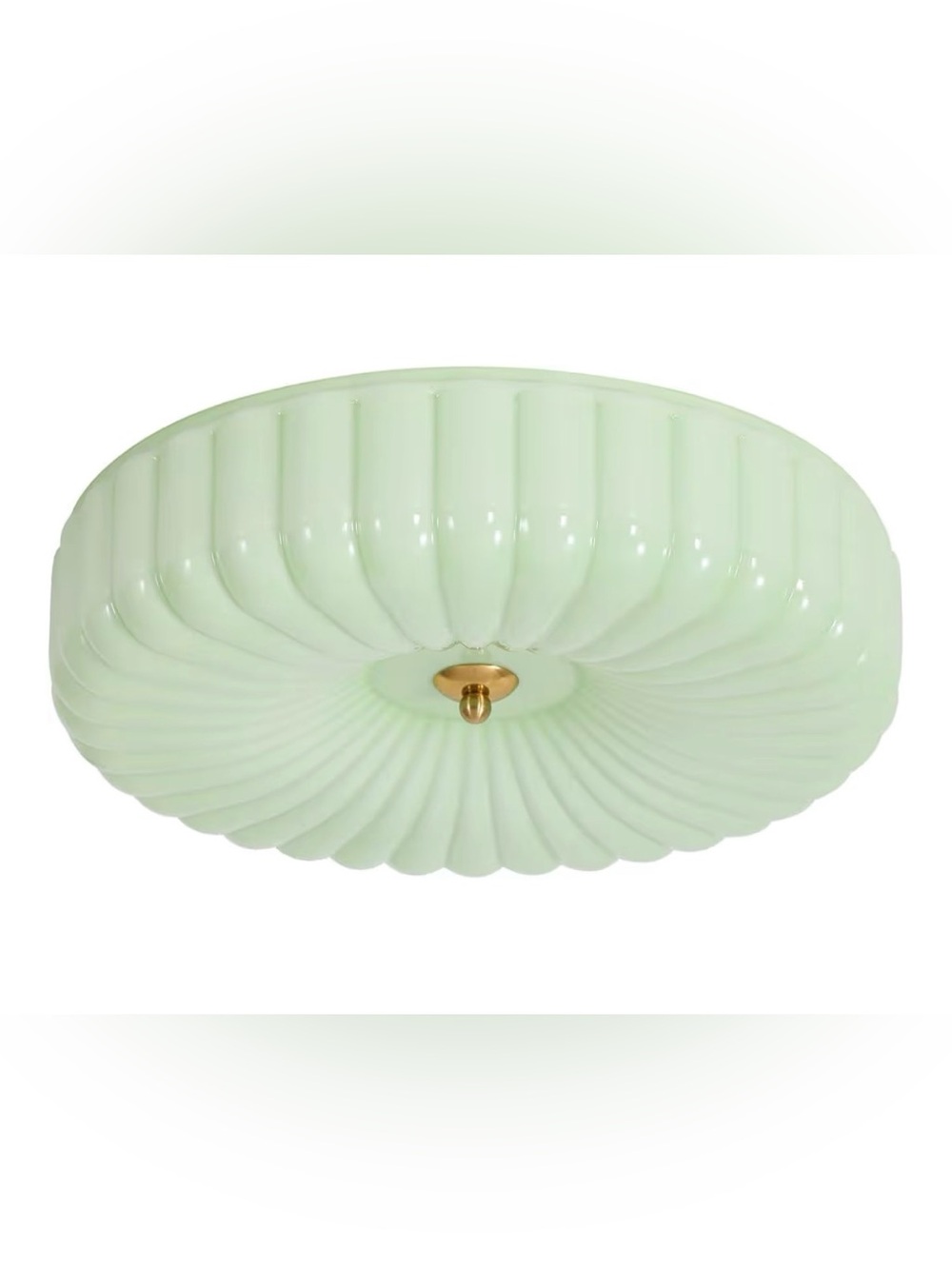 KCO Green Ribbed Glass LED Flush Mount Ceiling Light Dimmable w/ Remote